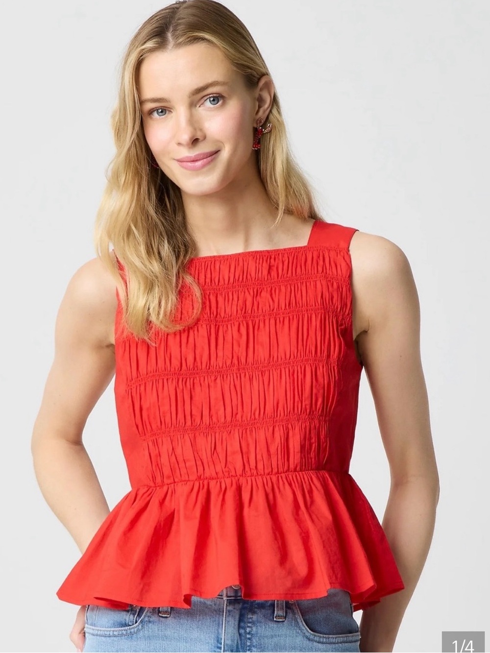 J. Crew Red Smocked Peplum Tank Top